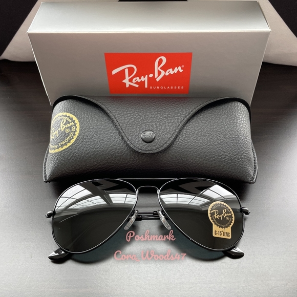 RayBan Aviator Black Lenses RB3025 Black Frame 58 / 62 Unisex New - Picture 2 of 15